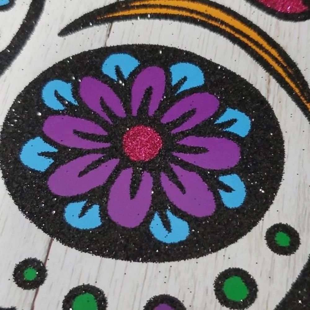 Halloween Decor Sugar Skull Sign 13.5 x 9.5 Glitter white black pink *